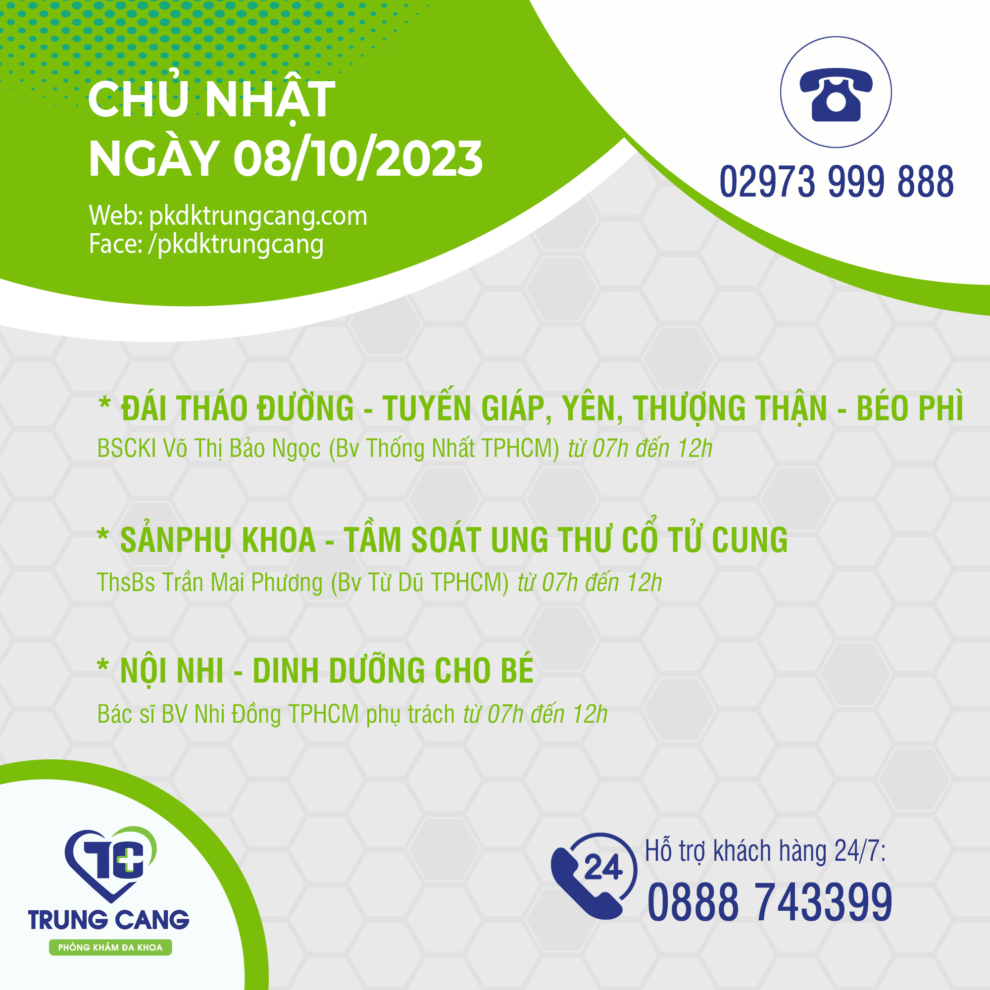 Lịch khám các Chuyên khoa vào Chủ Nhật, ngày 08/10/2023 do bác sĩ đến từ TPHCM phụ trách