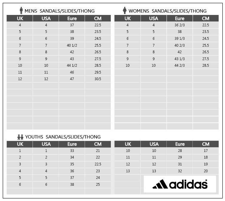 Cách chọn size dép adidas, bảng size dép Adidas chính hãng