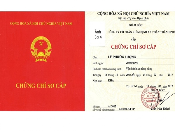 Mẫu chứng chỉ xe nâng chuẩn theo quy định hiện nay