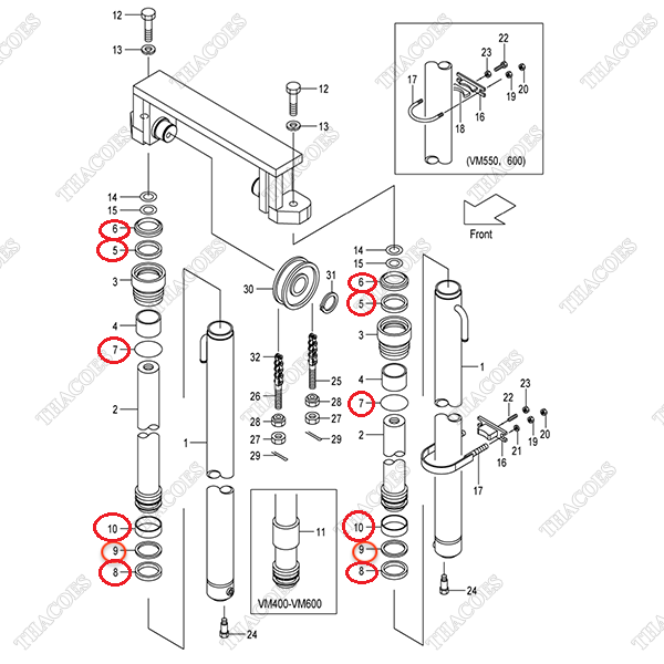 (VM2Y5) Bộ gioăng xi lanh nâng hạ 22Y58-40381 (D45)