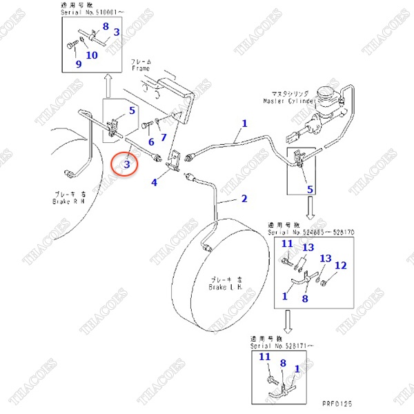 Ống ti ô dầu phanh bánh phải 3EB-38-31131; 3EB-38-31130