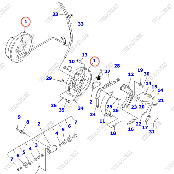 Đế guốc phanh bánh phải 3EB-30-31240; 3EB-30-31140
