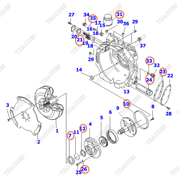 (Bộ K21) Bộ gioăng phớt 30B-13-05010 (dùng bảo dưỡng hộp số)