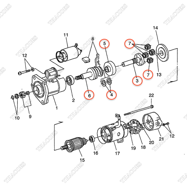 BN-1K012-63040 Bộ trục côn đề (Inc 3-7)