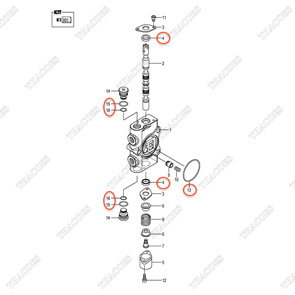 (3sv) Bộ phớt thân van phụ 22N57-33081 (INC.4,13,15,16)