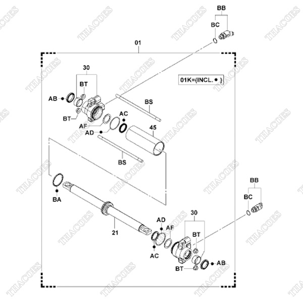 (Kit 01K) Bộ gioăng phớt xi lanh lái 04433-30140-71 (1302-Up)