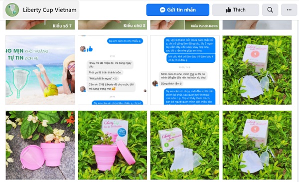 Khách hàng ấn vào nút gửi tin nhắn để được tư vấn viên Liberty Cup hỗ trợ đặt mua sản phẩm