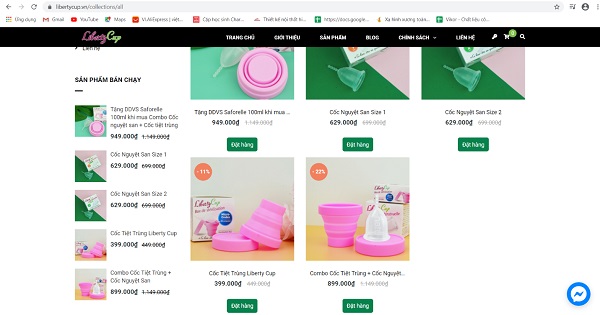 Chọn sản phẩm và nhấn nút “Đặt hàng” để đặt hàng trên website Liberty Cup
