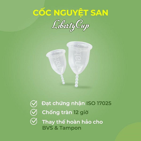 Cốc nguyệt san Liberty Cup màu trắng trong suốt, an toàn cho sức khỏe người sử dụng