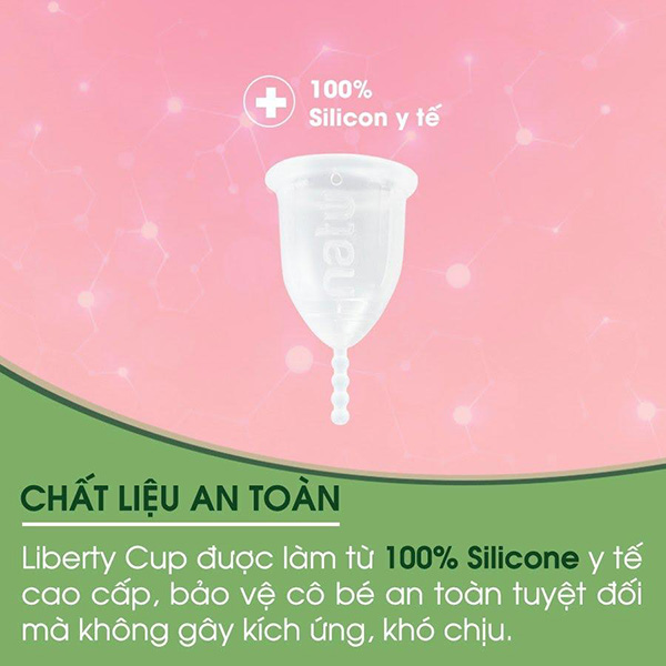Cốc nguyệt san Liberty Cup được làm từ 100% silicone y tế nên an toàn đối đa và không gây viêm nhiễm