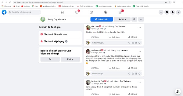 Đánh giá của khách hàng trên fanpage Liberty Cup 2