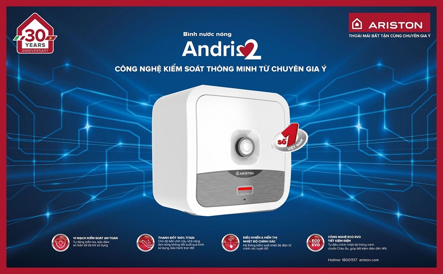 Top bình nóng lạnh Ariston dung tích 30L giá tốt, bền bỉ, an toàn