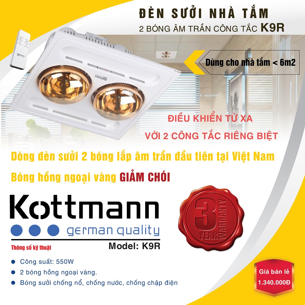 Đèn sưởi nhà tắm 2 bóng loại nào tốt