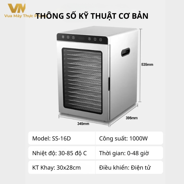 Máy Sấy Thực Phẩm Công Nghiệp 16 Khay SS-16D