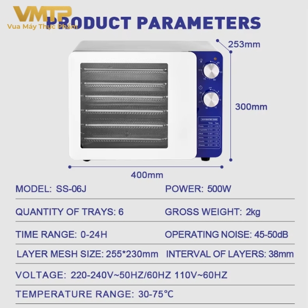 Máy Sấy Thực Phẩm Gia Đình 6 Khay SS-06J