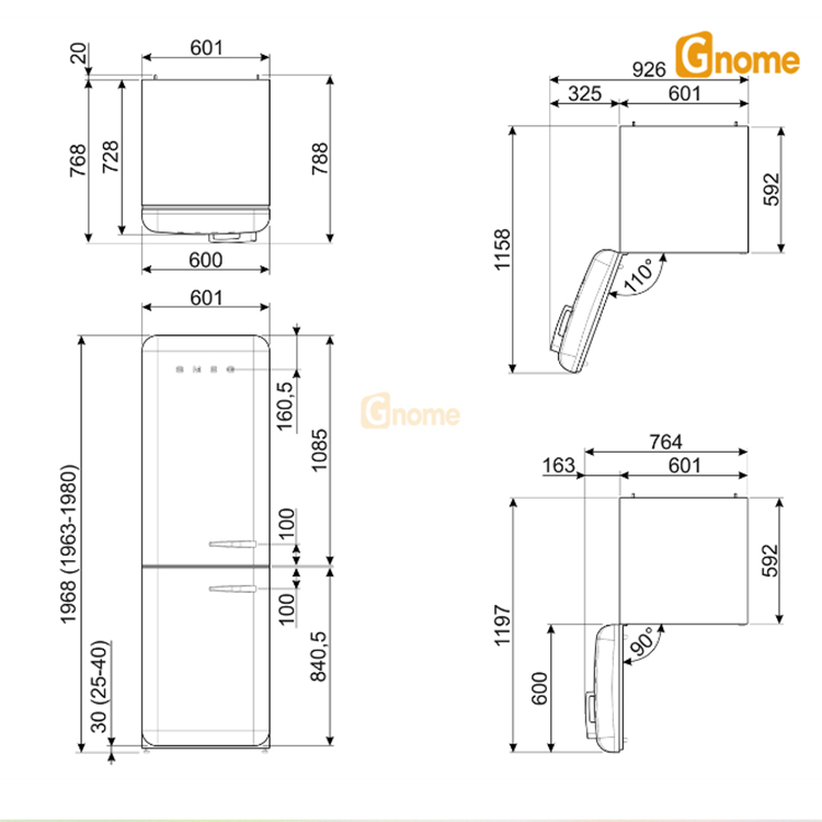 Kích thước Tủ lạnh Smeg FAB32LWH5