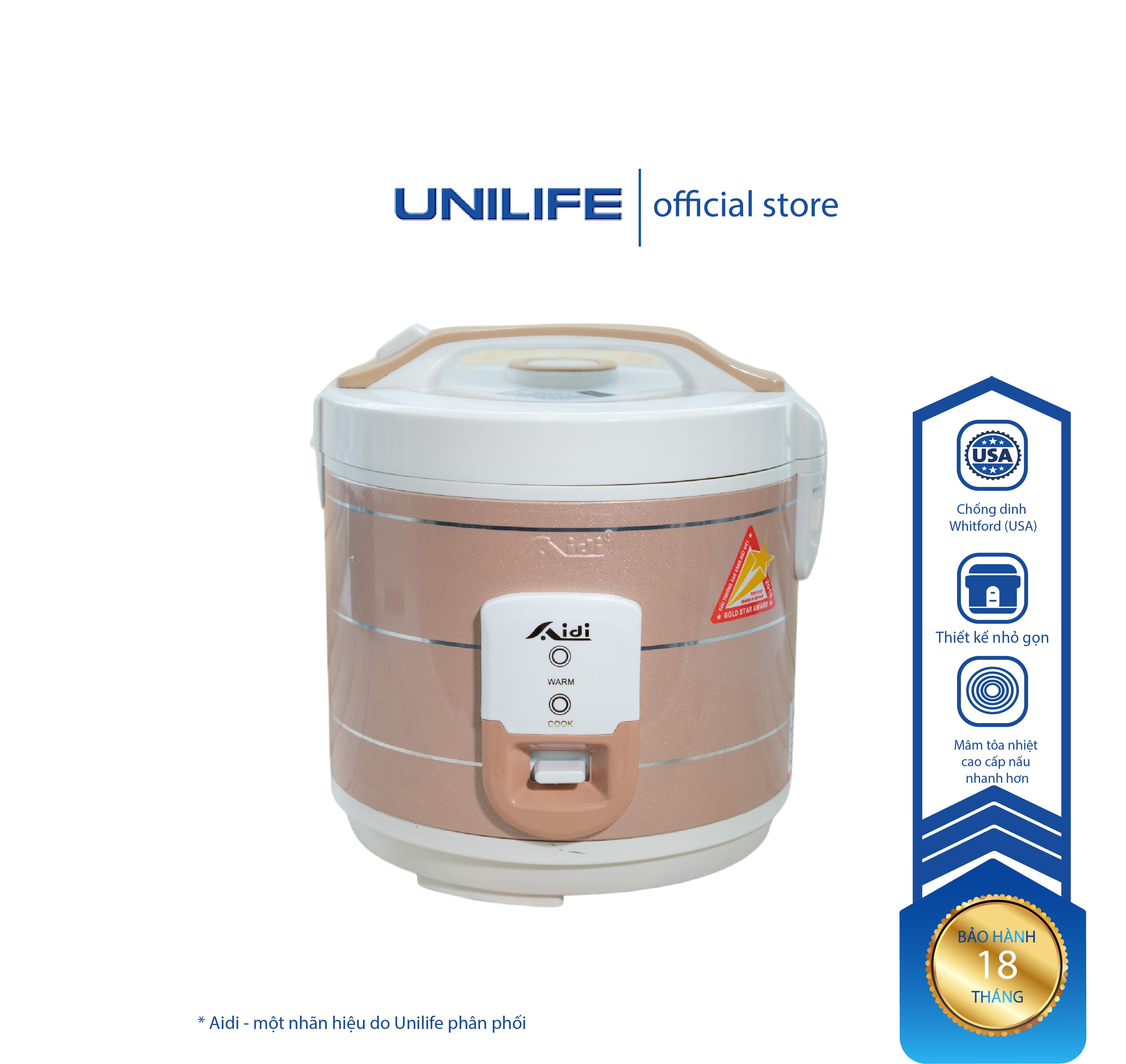 Nồi cơm điện AIDI AD18S1, nồi cơm điện 1.8l, nồi cơm điện chống dính, đa năng