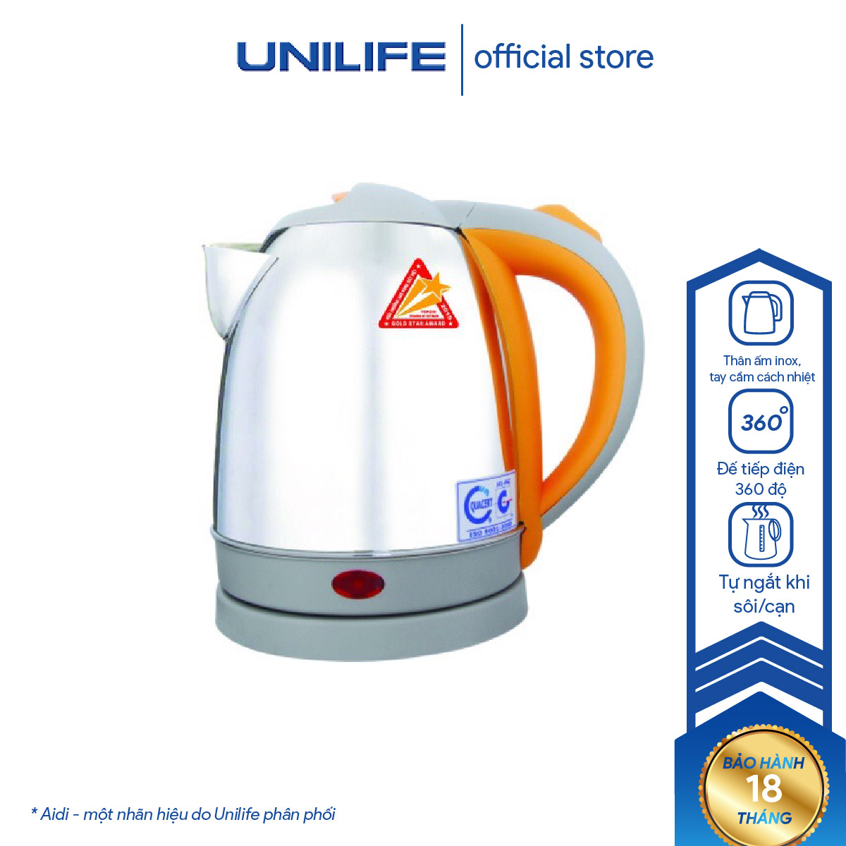 Ấm đun nước siêu tốc AIDI ST06, Bình đun nước siêu tốc, Ấm siêu tốc 1,2l