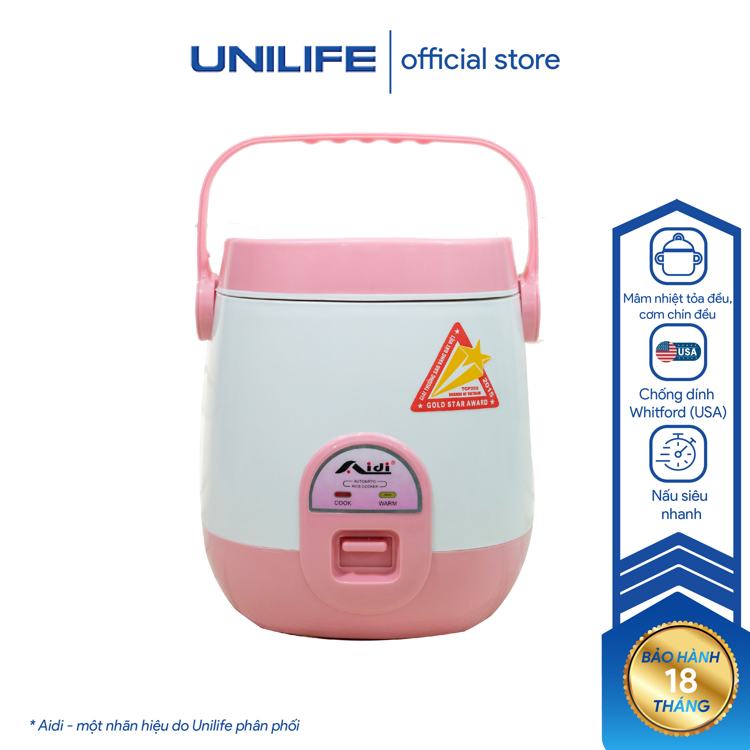 Nồi cơm điện mini Aidi - nhãn hiệu do Unilife phân phối