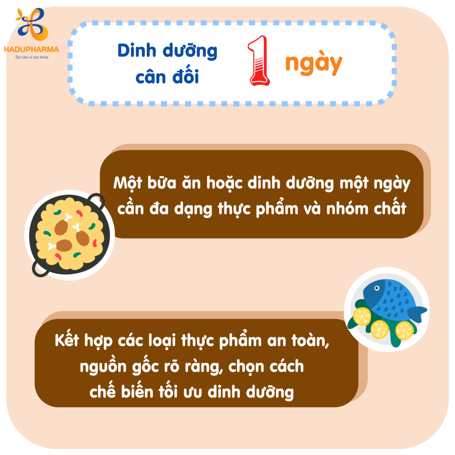 Mỗi ngày nên ăn uống đa dạng các loại thực phẩm khác nhau, có nguồn gốc rõ ràng, an toàn thực phẩm.