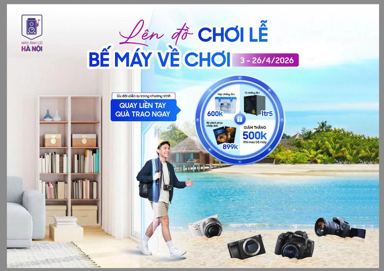 Banner chương trình combo máy ảnh đi chơi tháng 4 tại MACHN