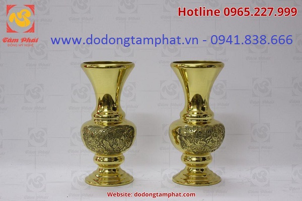 Lọ hoa bông cúc bằng đồng màu mộc mạ cao 30cm 