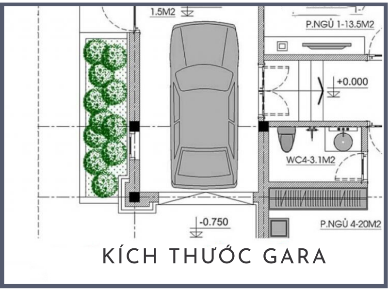 Kích thước nhà để xe ô tô 4 chỗ tham khảo