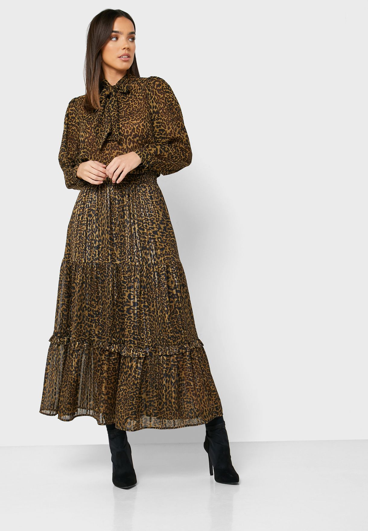 Đầm Nữ Mango Belted Textured Dress Black