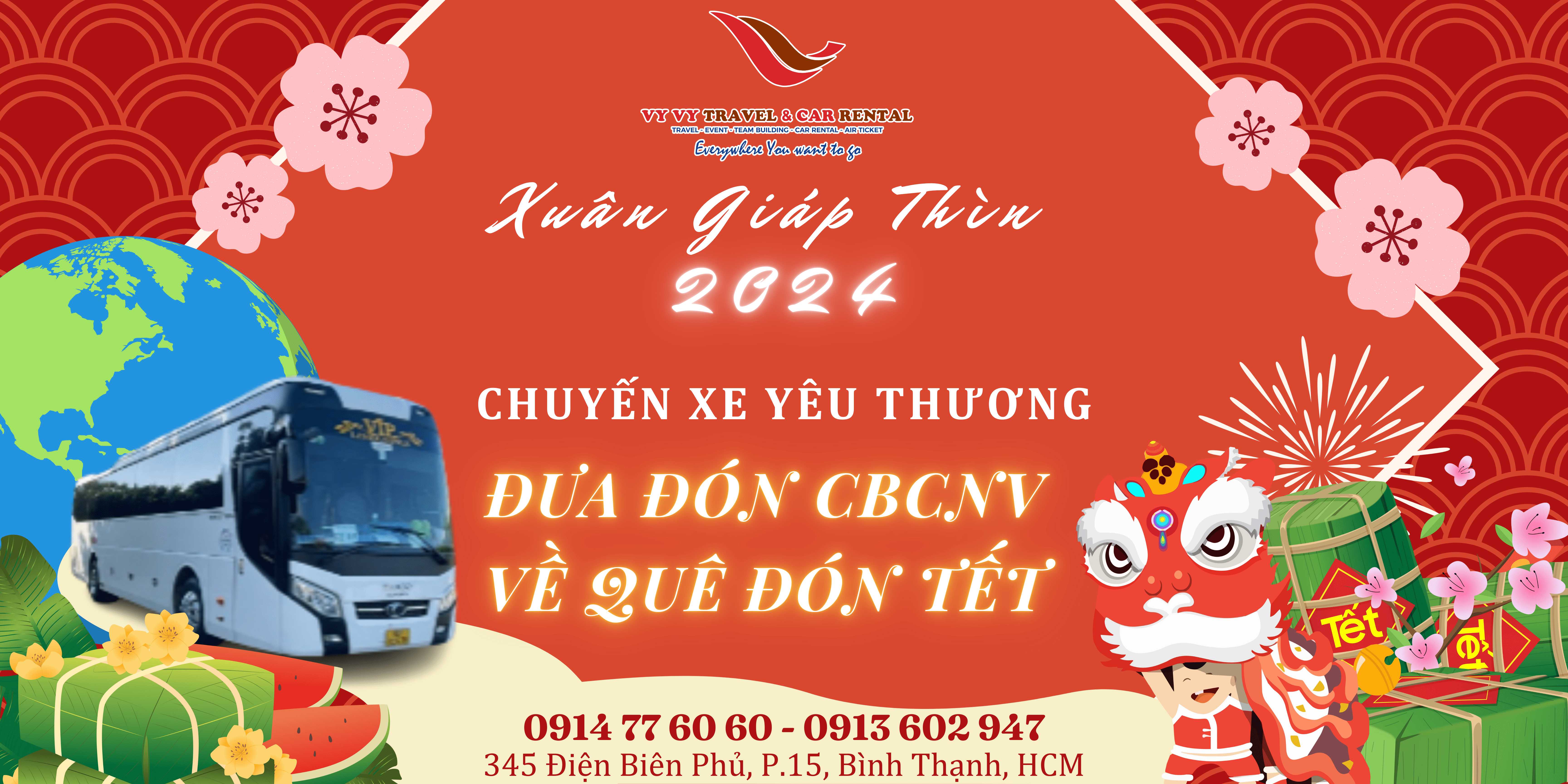 VY VY CAR RENTAL CHO THUÊ XE ĐƯA ĐÓN CBCNV VỀ QUÊ ĐÓN TẾT 2024