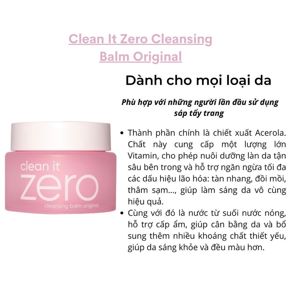 Sáp tẩy trang Banila Clean It Zero Original 100ml (Hồng)