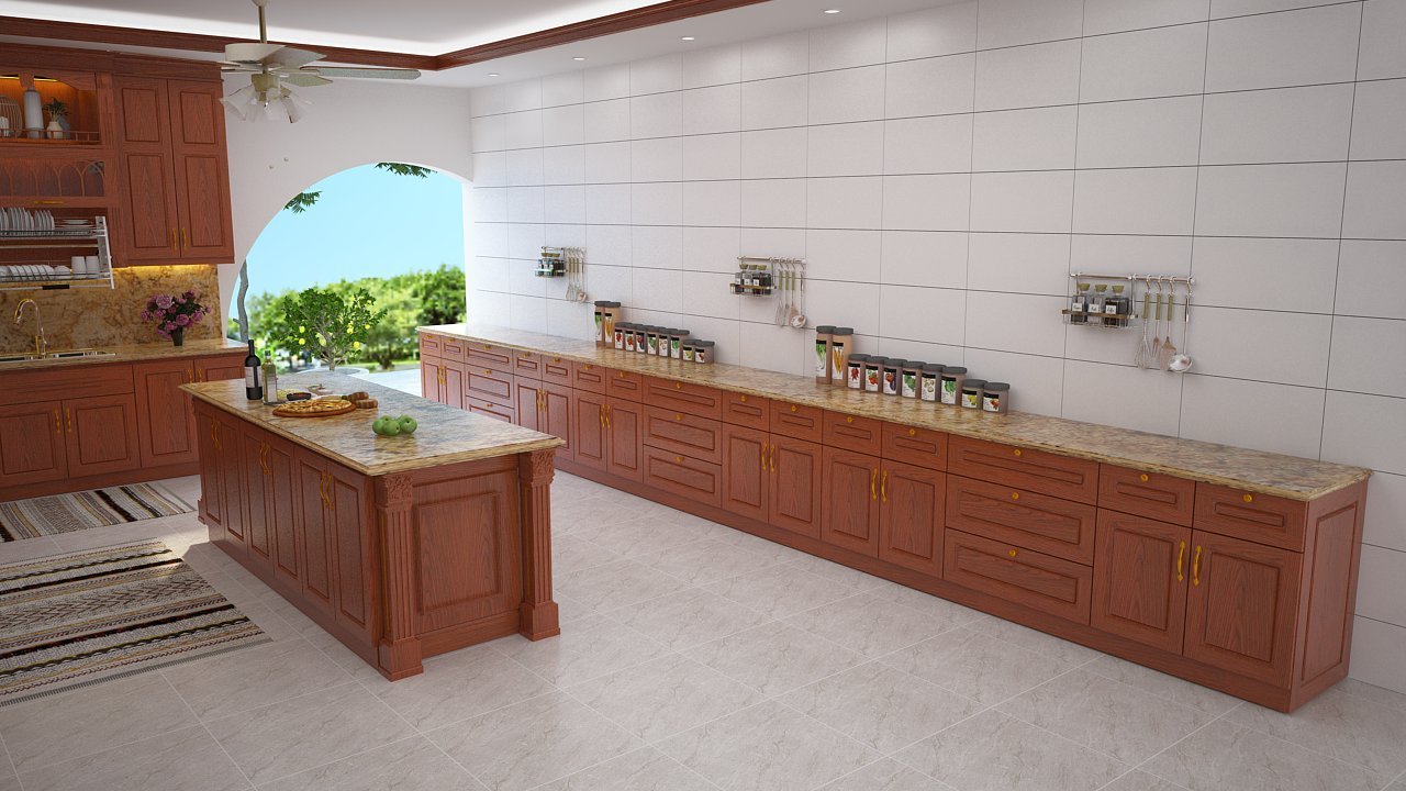 Tủ bếp gỗ gõ Đỏ TBGD 018