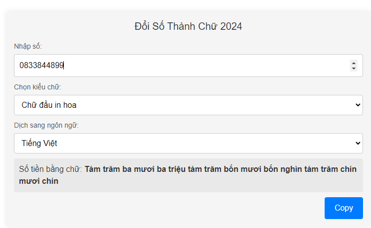 Chuyển Đổi Số ⇌ Thành Chữ Online 2024