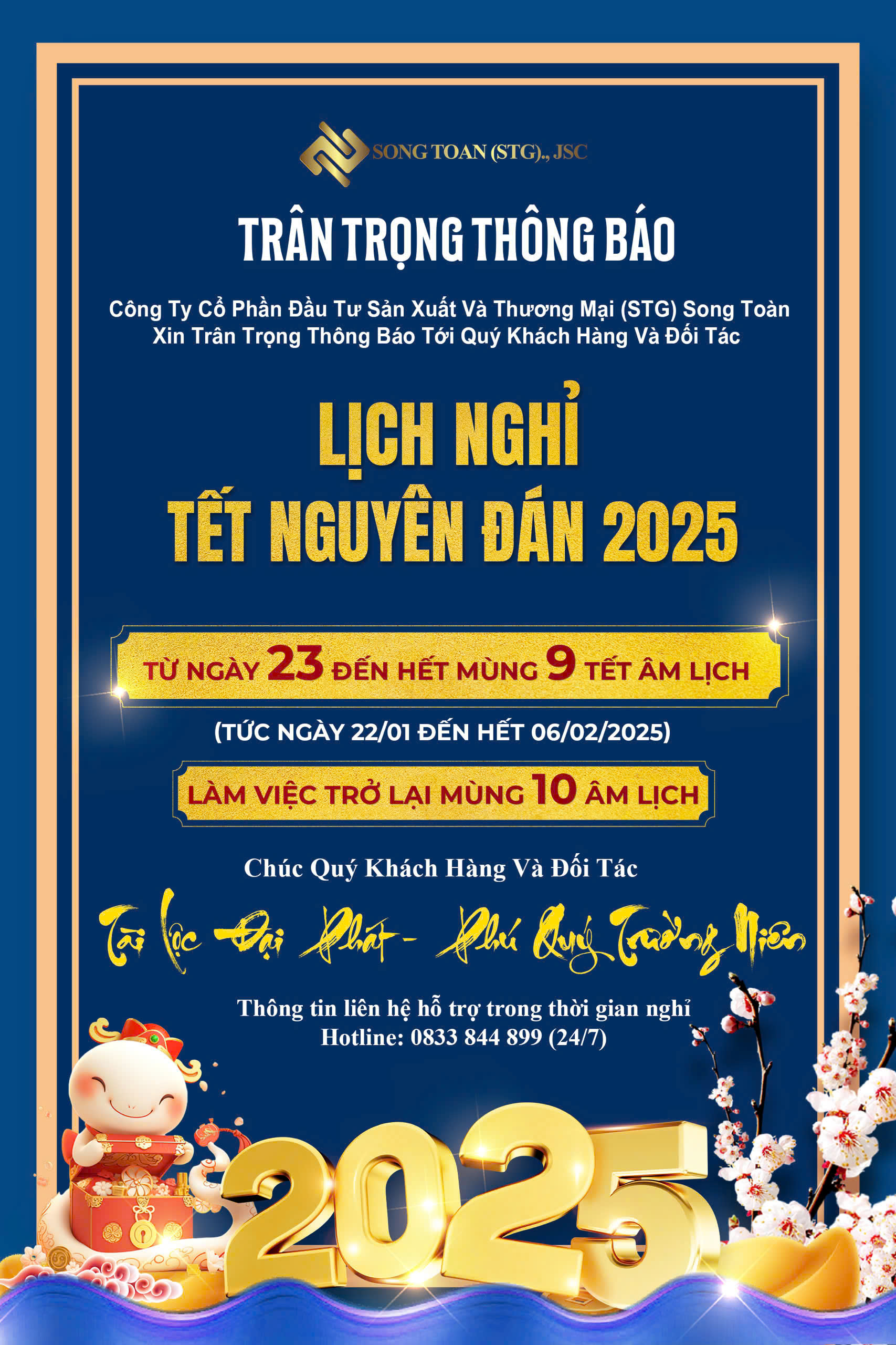 THÔNG BÁO LỊCH NGHỈ TẾT ÂM LỊCH 2025