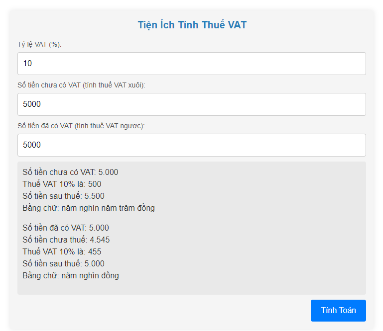Tiện Ích Tính Thuế VAT Online 2024