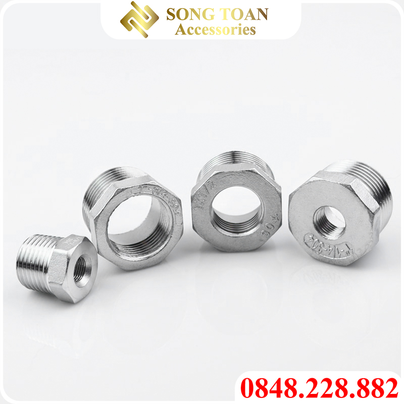 Cà Rá Inox, Nối Giảm Ren Trong Ren Ngoài Inox Sần 304