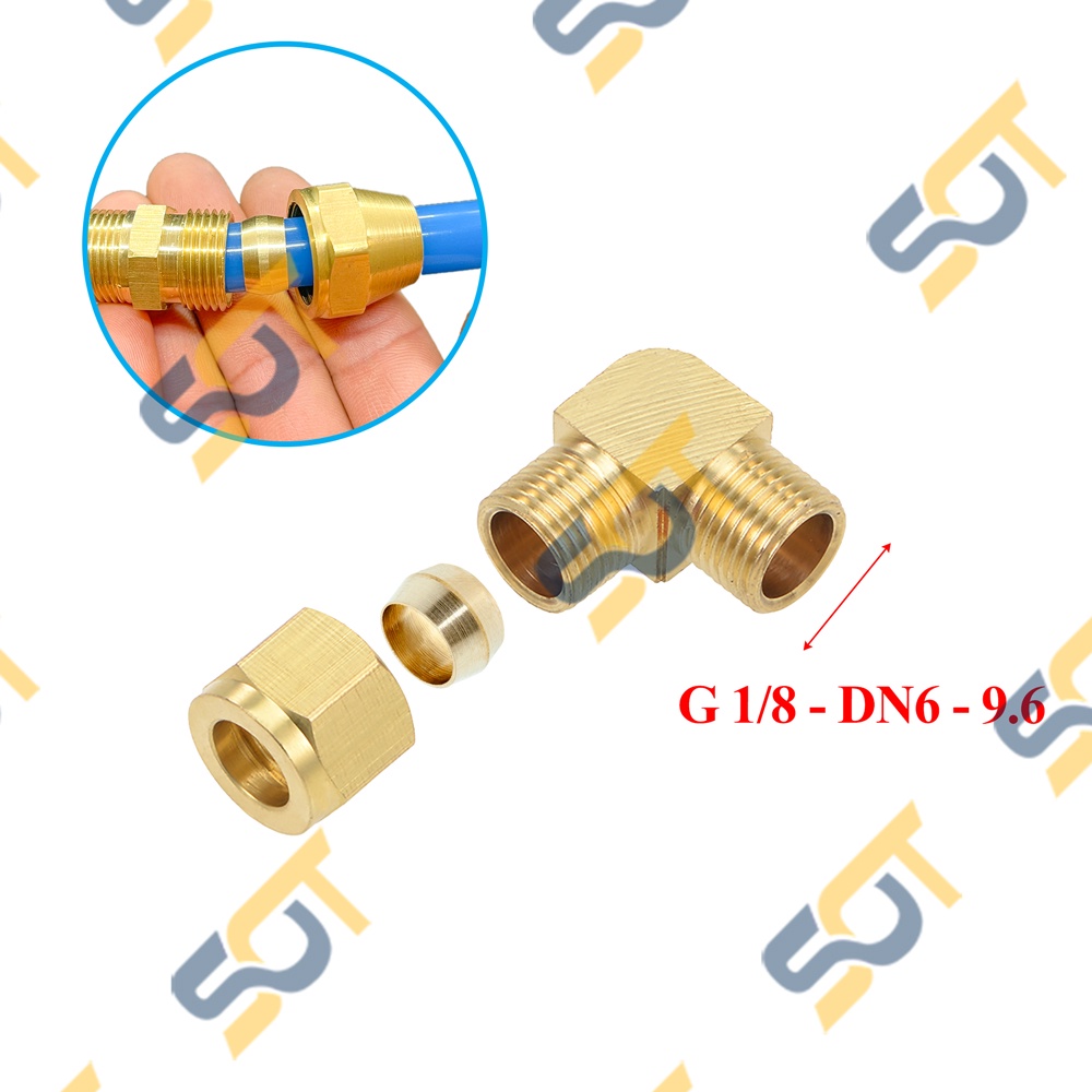 Co Ren Ngoài 1/8 (9.6), 1 Đầu Ren 1 Đầu Côn Lõm Hạt Bắp NPT Nối Ống Đồng, Ống PU