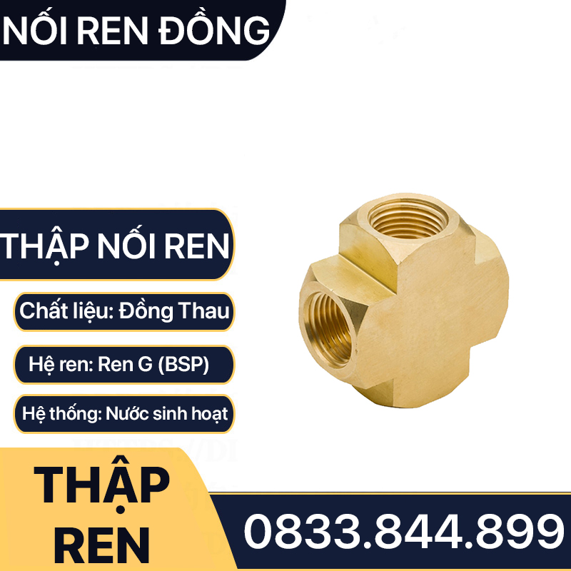 Thập Ren Trong Đồng, Đầu Nối Chữ Thập 4 Ngã Ren Trong Đồng Thau