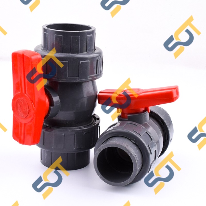 Van 2 Đầu Rắc Co, Khóa Bi Tay Gạt Kết Nối Bằng Rắc Co - Trơn Dán Ống Nhựa PVC