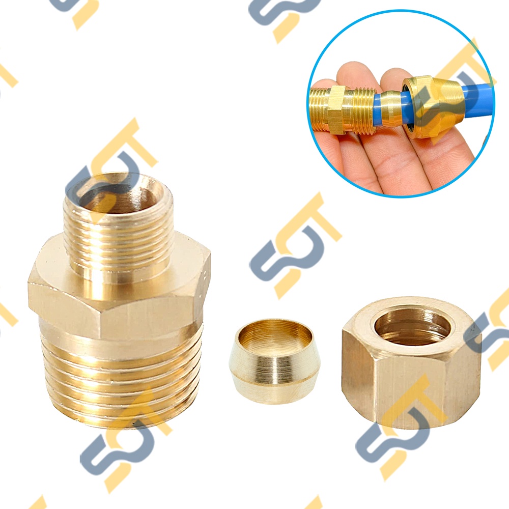 Nối Ren Ngoài 1/8 (9.6), 1 Đầu Ren 1 Đầu Côn Lõm Hạt Bắp NPT Nối Ống Đồng, Ống PU