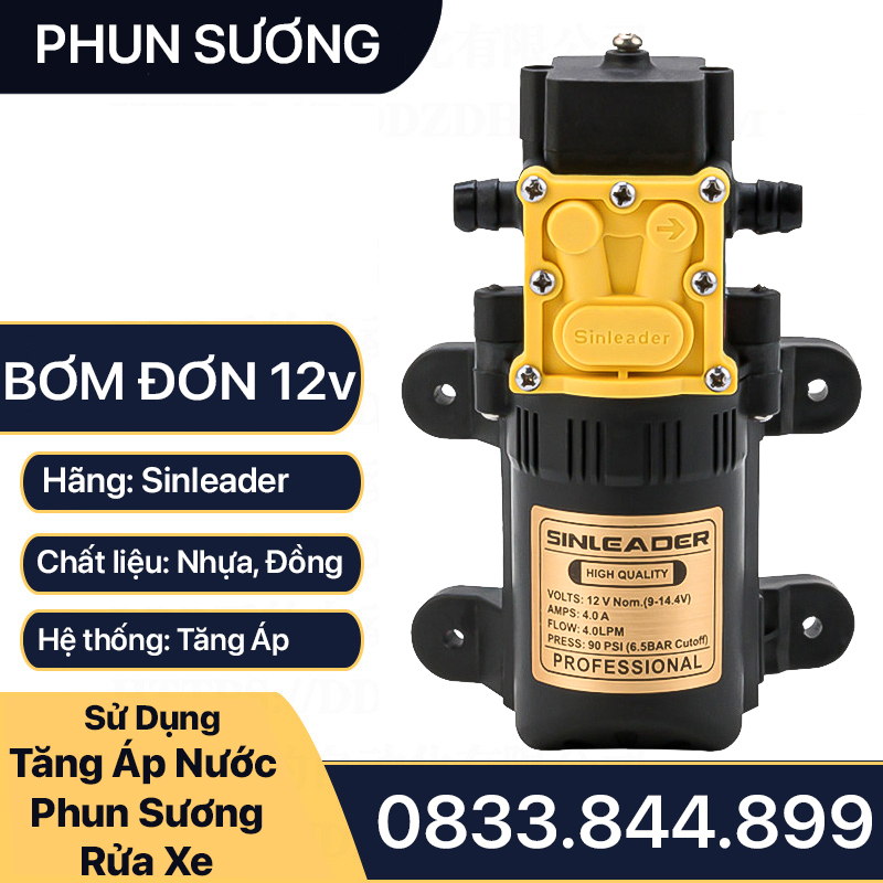 Máy Bơm Phun Sương, Máy Bơm Đơn Tăng Áp Phun Sương Sinleader 12V - Tặng kèm Dây Hút Lọc Mini