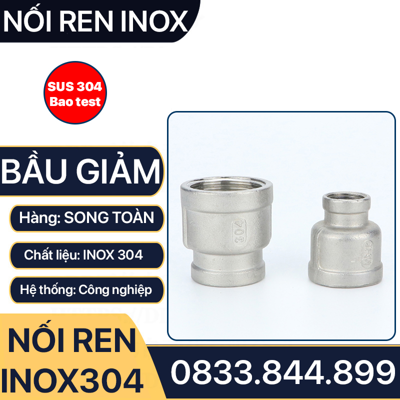 Bầu Giảm Ren Trong Inox 304, Măng Sông Thu Inox SUS 304