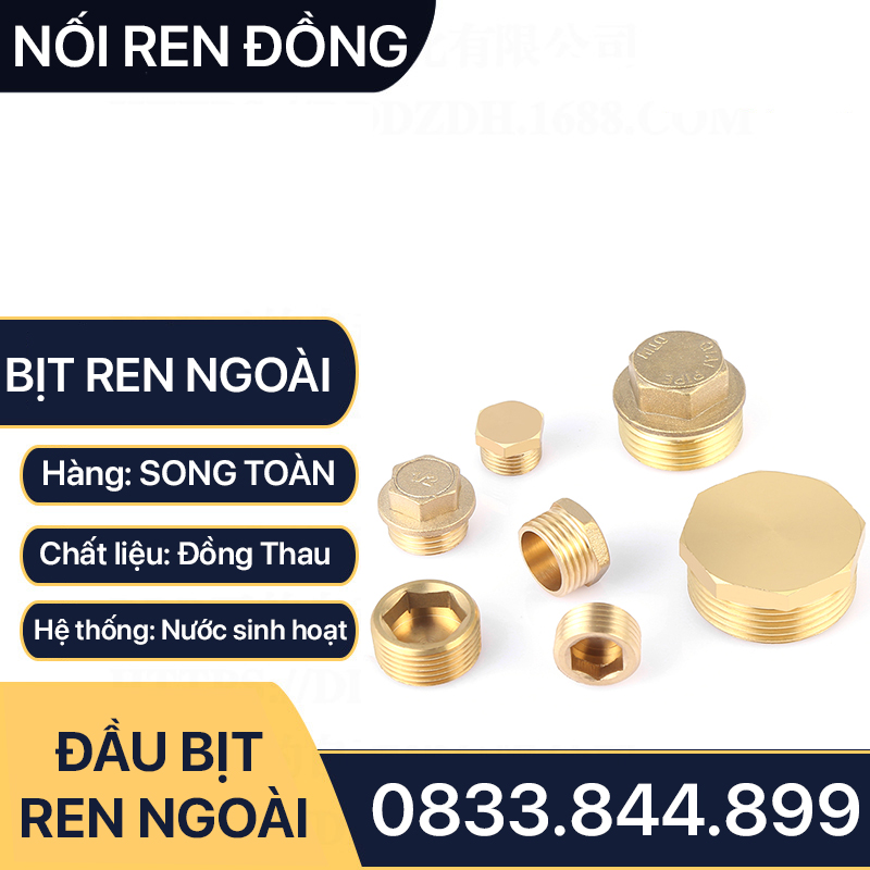 Nút Bịt Đồng, Đầu Bịt Ren Ngoài Đồng Thau Ngăn Dòng Chảy 9.6 13 17 21 27 34