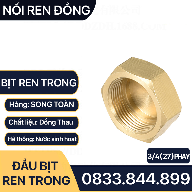 Đầu Bịt Ren Trong, Nút Bịt Ren Đồng Thau 9.6 13 17 21 27 34