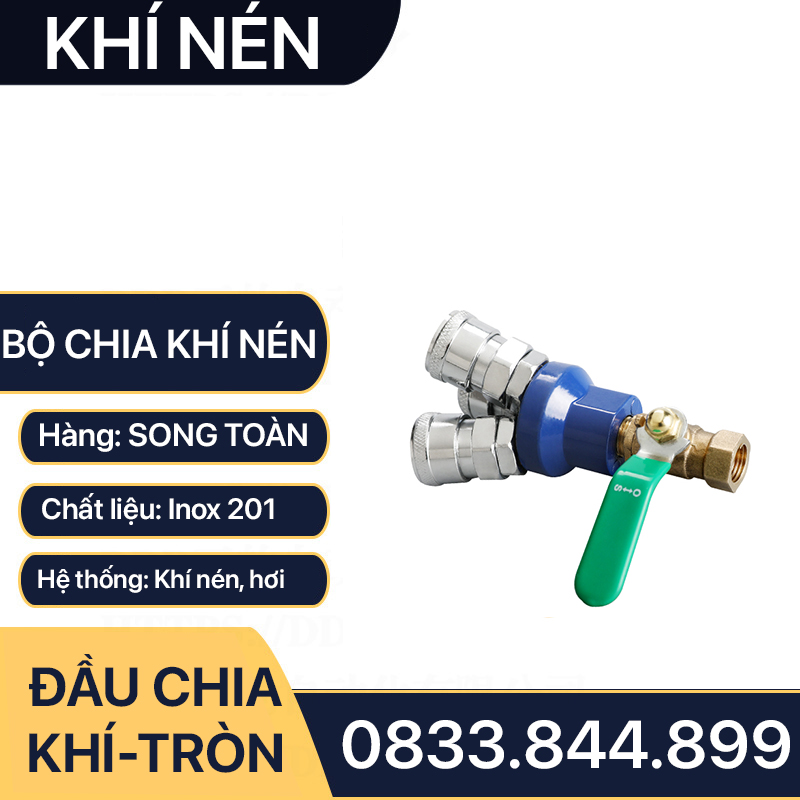 Bộ Chia Khí Nén Thân Tròn, Đầu Nối Tròn Chia 2, Chia 3 Nối Nhanh Khí Nén Inox