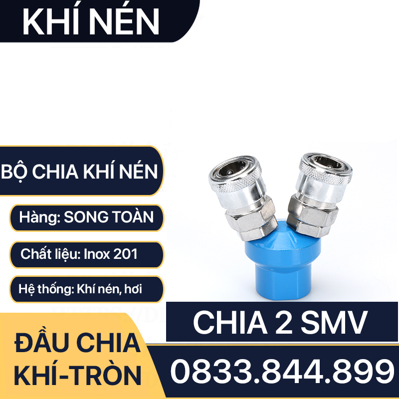 Bộ Chia Khí Nén Thân Tròn, Đầu Nối Tròn Chia 2, Chia 3 Nối Nhanh Khí Nén Inox