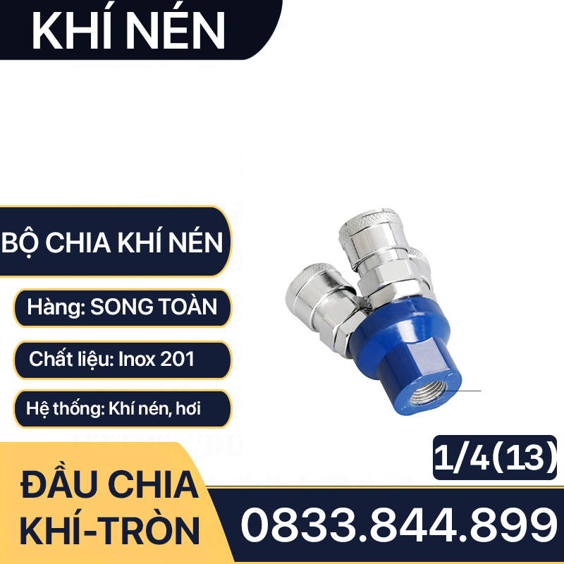 Bộ Chia Khí Nén Thân Tròn, Đầu Nối Tròn Chia 2, Chia 3 Nối Nhanh Khí Nén Inox