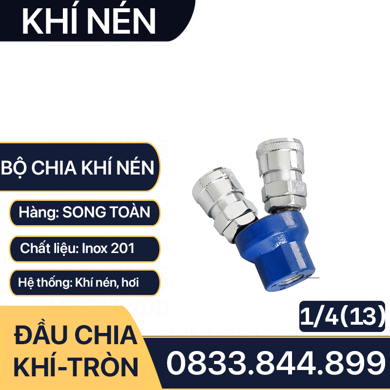 Bộ Chia Khí Nén Thân Tròn, Đầu Nối Tròn Chia 2, Chia 3 Nối Nhanh Khí Nén Inox