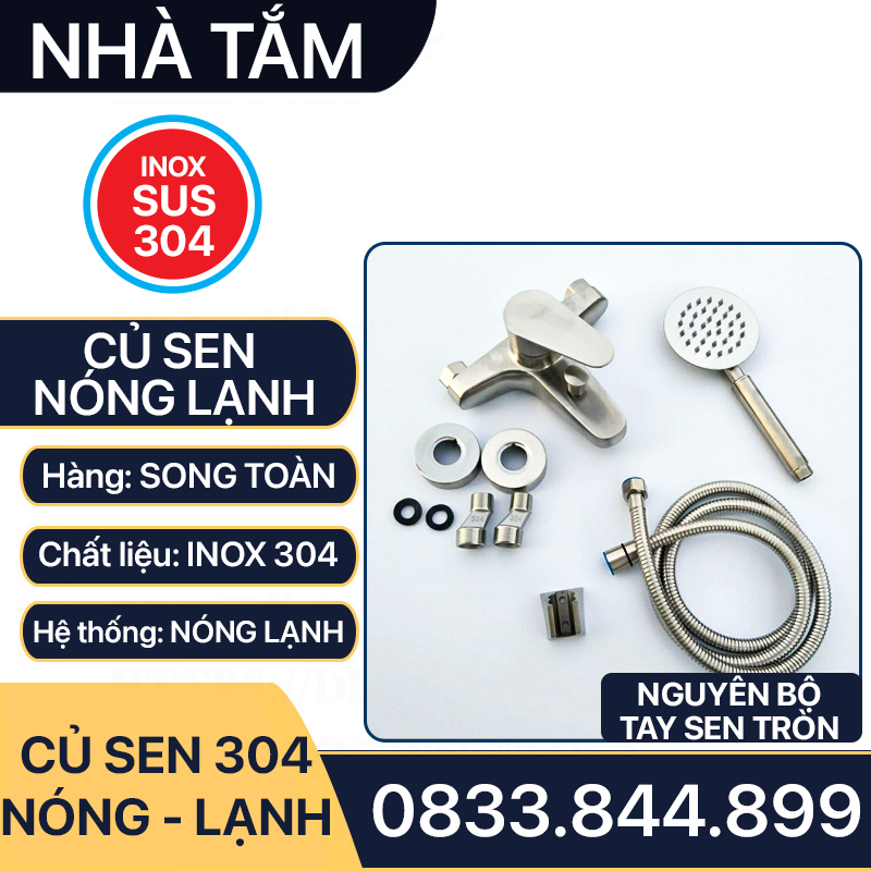 Củ Sen Tắm Nóng Lạnh Inox 304, Bộ Củ Sen Tắm Inox 304 Nóng Lạnh Cao Cấp Lắp Đặt Nhà Tắm