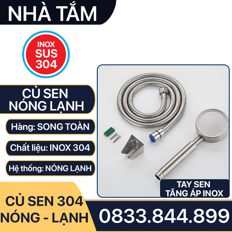 Củ Sen Tắm Nóng Lạnh Inox 304 Vuông, Bộ Củ Sen Tắm Inox 304 Nóng Lạnh Cao Cấp Vuông Lắp Đặt Nhà Tắm