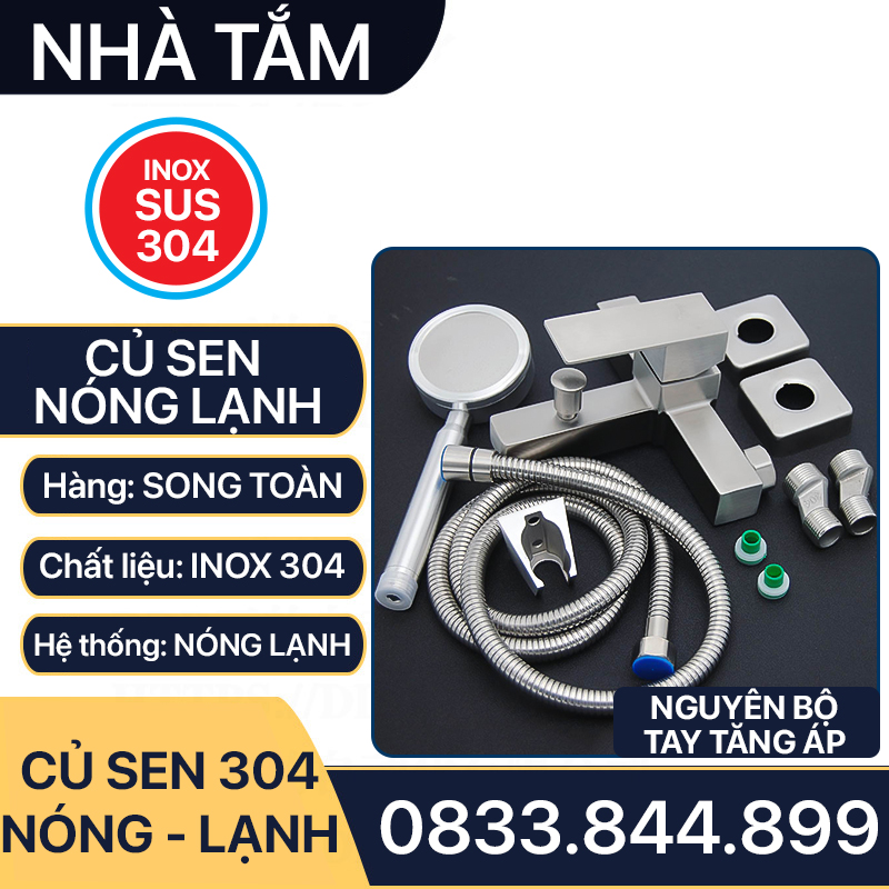 Củ Sen Tắm Nóng Lạnh Inox 304 Vuông, Bộ Củ Sen Tắm Inox 304 Nóng Lạnh Cao Cấp Vuông Lắp Đặt Nhà Tắm